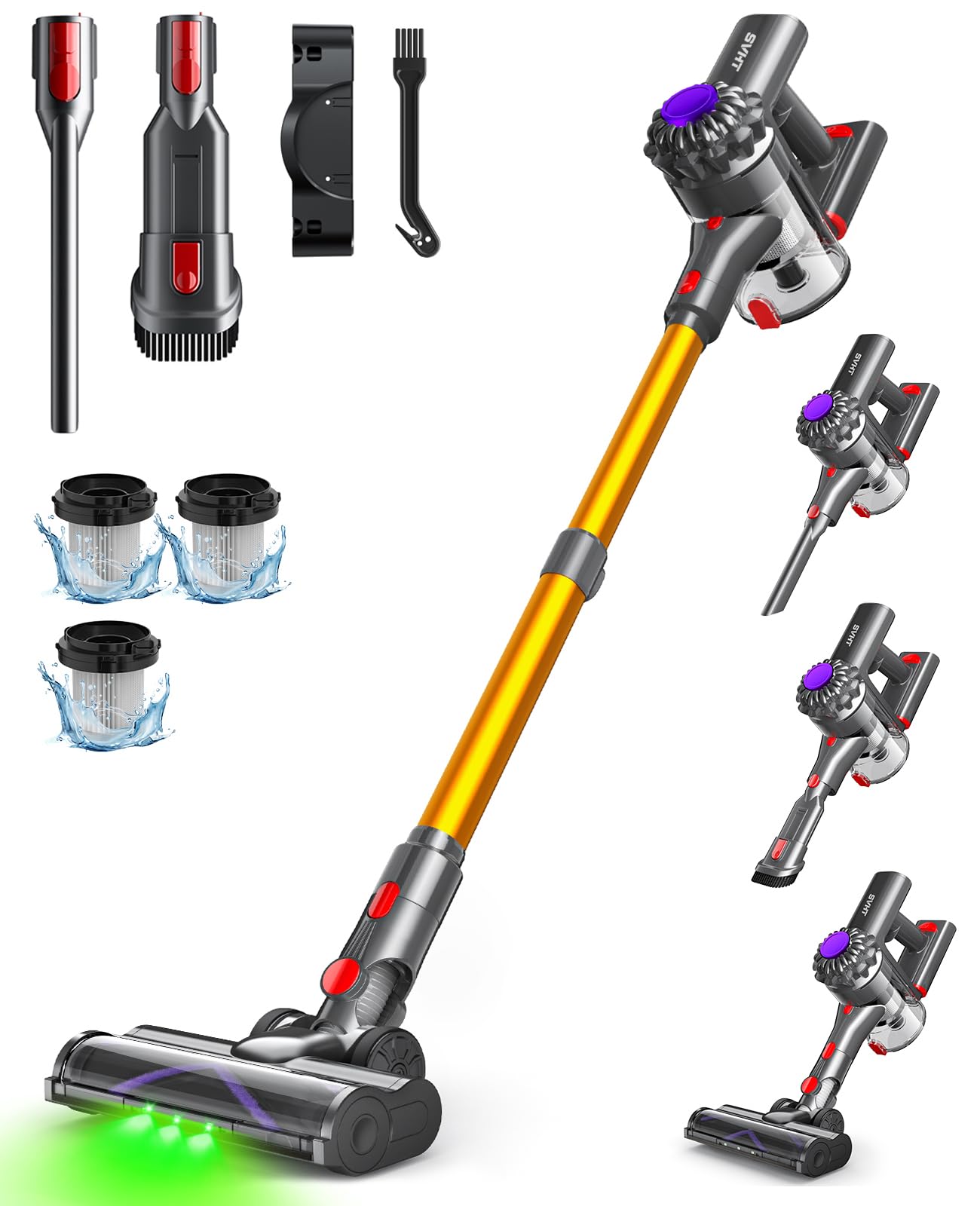 SVHT V15 Cordless Vacuum Cleaner, 45Mins Powerful Vacuum Cleaners for Home, Lightweight Stick Vacuum with Advanced Green Light T