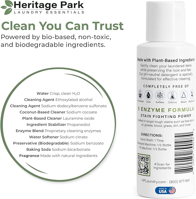 Heritage Park Luxury Laundry Detergent | Dermatologist Tested Plant based Natural & Enzyme Laundry Detergent | Sensitive Skin Friendly - Shore Breeze (4 fl oz Trial Size)