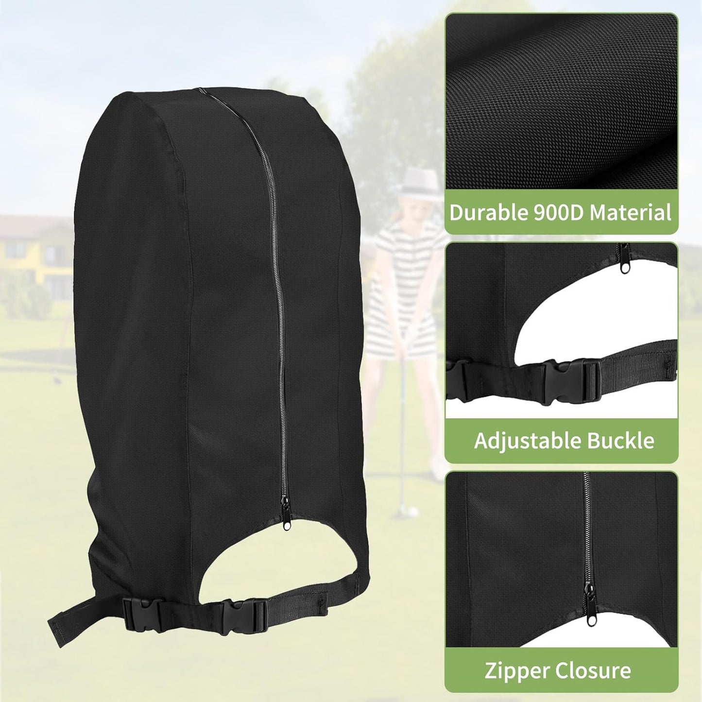 Golf Bag Rain Cover Waterproof Golf Bag Hood Cover Gifts for Any Golfer,Beginner,Men and Women 13" L x 8" W x 20" H Black
