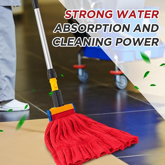 Hushee 6 Pack Large Microfiber Tube Mop Heads 18 oz Heavy Duty Commercial Industrial Wet Mop Head Refill Reusable Machine Washable Looped End Mopheads for Hardwood, Tile, Laminate Floors (Red)