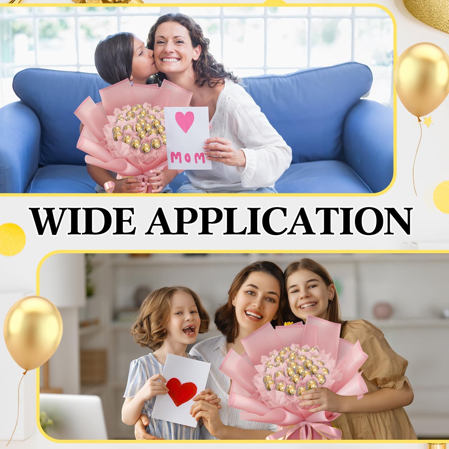 Funnymoom 71 Pcs DIY Chocolate Flower Bouquet Kit Graduation 2026 Candy Rose Clear Acrylic Lollipop Ball Holder Mother's Day Flower Wrapping Paper Ribbon Accessories Birthday Gift(Pink)