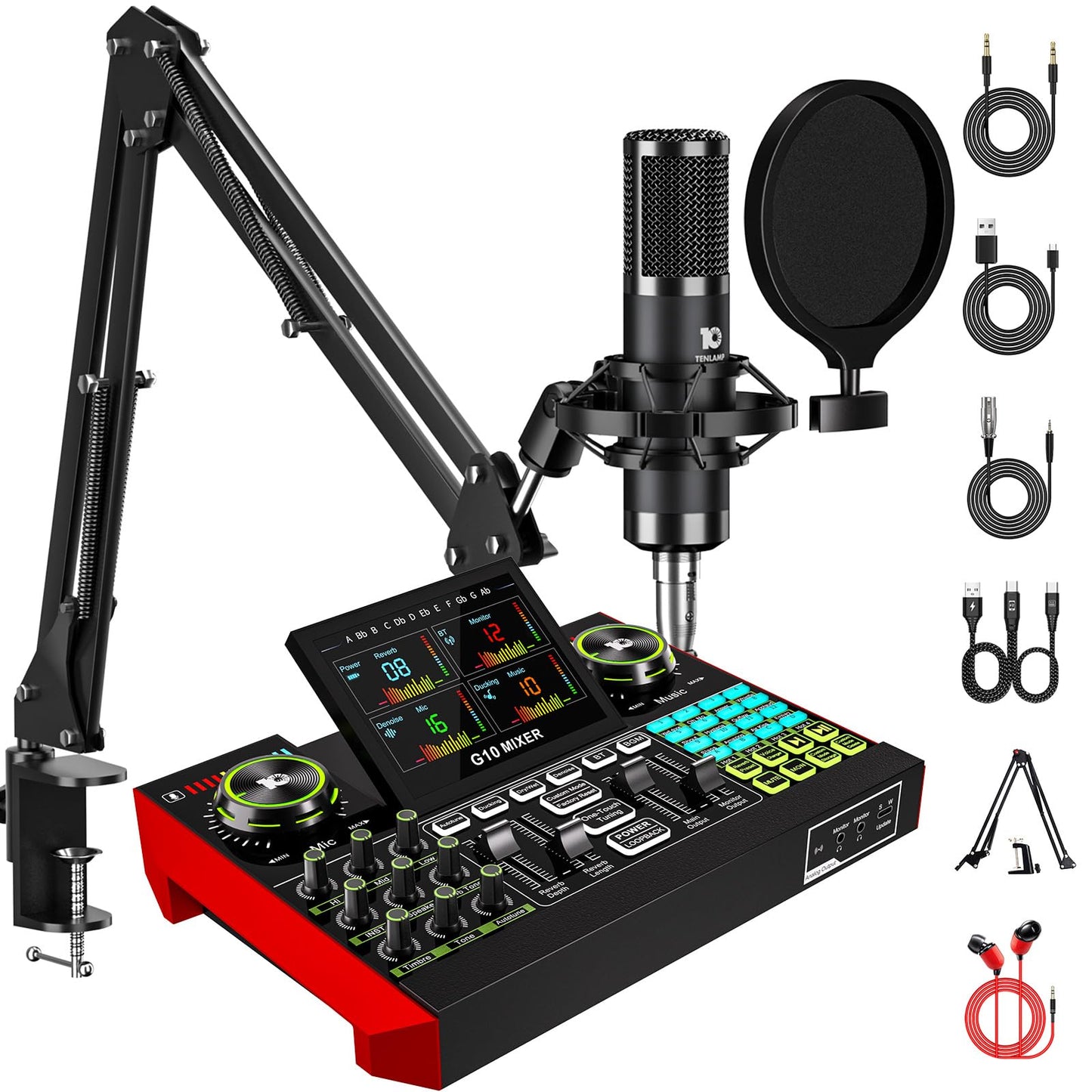 Podcast Equipment Bundle with 3.5mm Condenser Microphone for Pc/Phone Live Streaming Singing Gaming, Podcast Microphone Bundle w