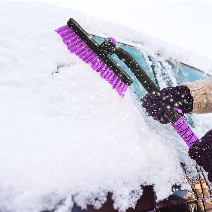 YOUGFIN Ice Scraper with Snow Brush Detachable for Car Windshield 33 Inch, 2 In 1 Extendable Window Scraper & Foam Snow Removal Brush for SUV, Heavy Duty Snow Cleaner for Truck Van, 360° Pivoting Head
