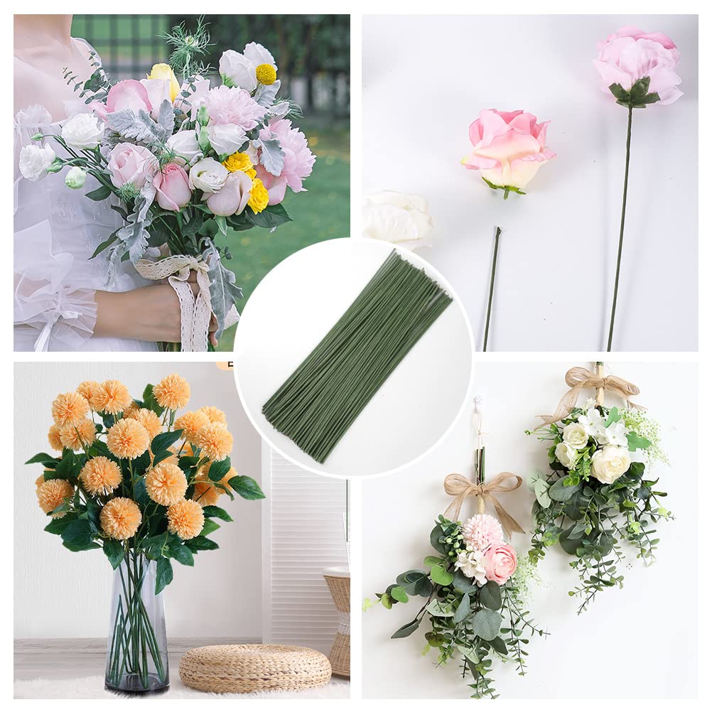120 Pack Floral Stems Wire for Paper Flower 2 Gauge Flower Stems for Crochet Projects 16 Inch Artificial Green Crafts Wire Wreath Making Supplies for Flower DIY