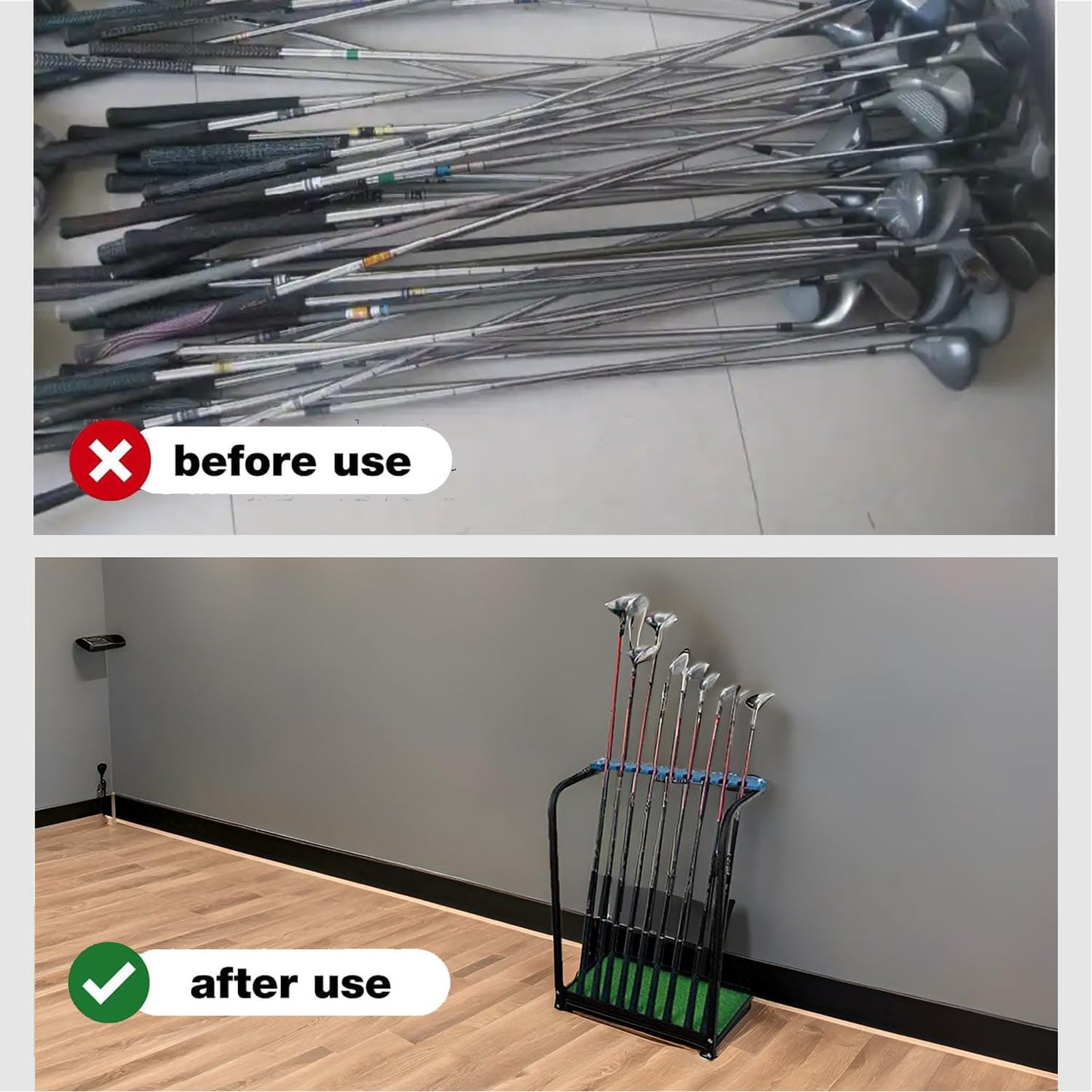 Nisorpa Golf Club Organizer Rack Golf Club Display Stand Rack Holder Shelf Golf Putter Rack Holder Stand 9 Putters Metal Golf Club Stand 9 Clubs with Artificial Grass Mat