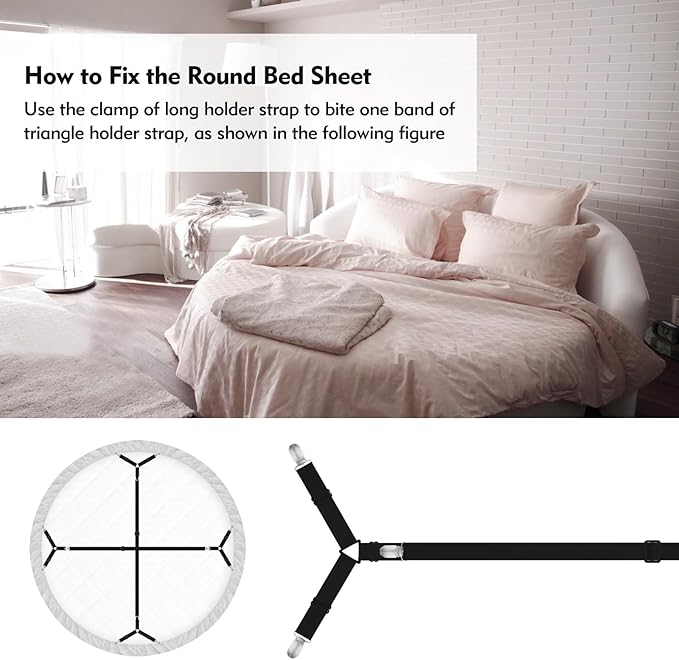 Bed Sheet Holder Straps, 4+2 Pcs Adjustable Mattress Sheet Clips, Bed Sheet Fasteners Elastic Sheet Suspenders to Keep Bed Sheet in Place for Different Beds (Black)