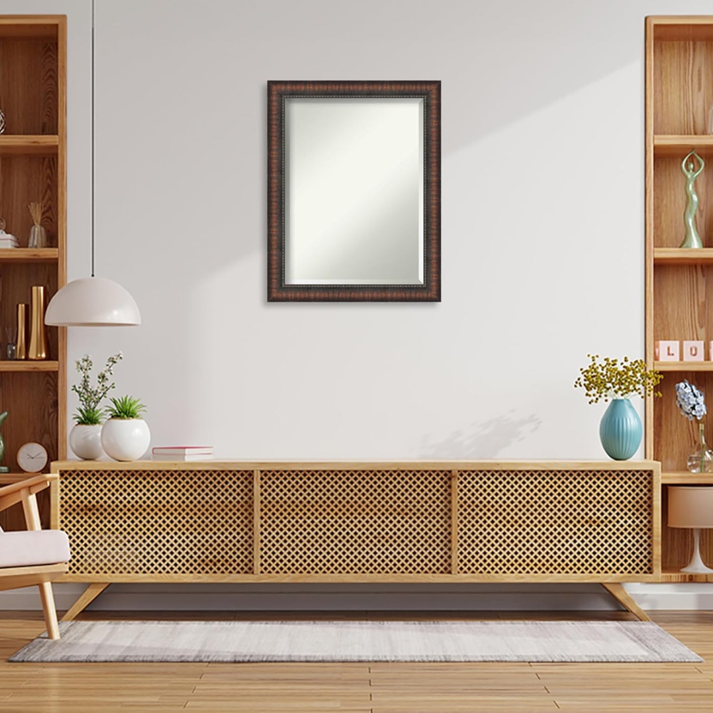 Amanti Art Brown Wall Mirror 28x22 Caleb Brown Rectangle Bathroom Mirror for Wall Decor Living Room, Medium Rustic Farmhouse Frame, Hangs Horizonally and Vertically, Bathroom Decor, Beveled Edge