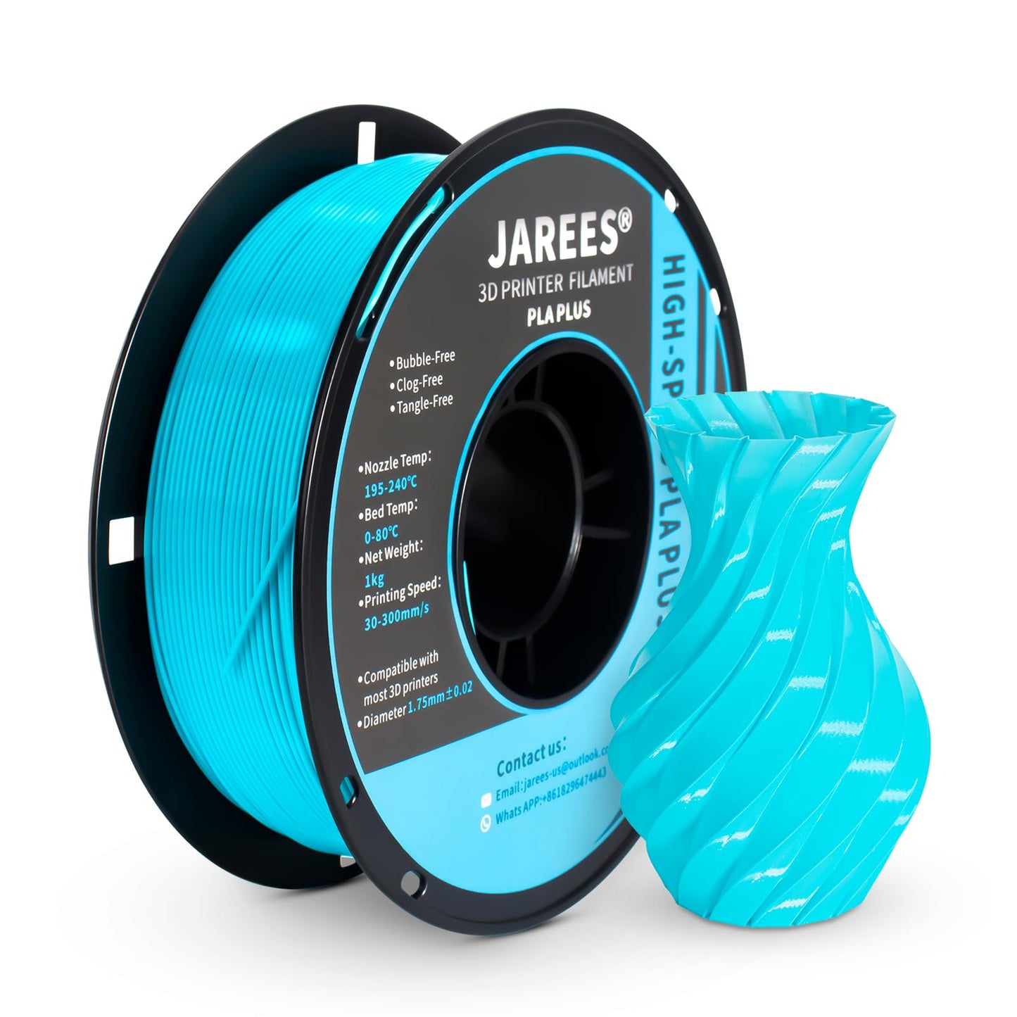 JAREES PLA Filament 1.75mm, Neatly Wound Cyan 3D Printer Filament Pla, High Speed Teal PLA 1kg Spool (2.2lbs), Dimensional Accur