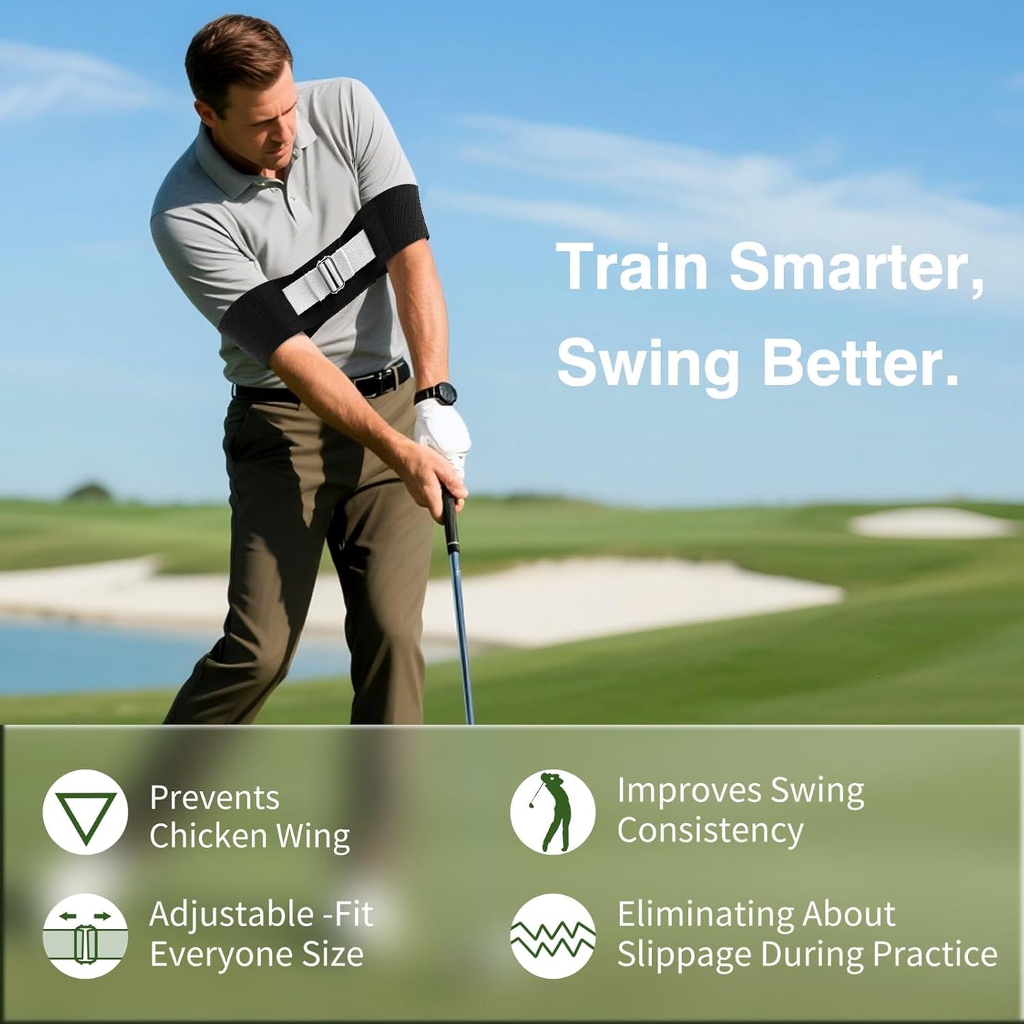 Adjustable Golf Swing Trainer Arm Band-Golf Training Aid with Metal Button for Customized Fit-Enhance Muscle Memory for All Skill Levels-Great Gift for Golfers