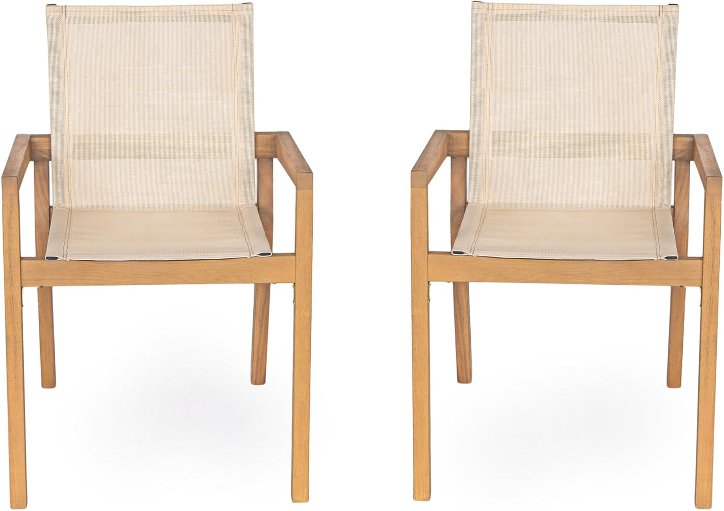 Merax Mesh Seating Solid Wood Dining Chairs Set of 2, French Country Style Accent Side Seating Furniture for Kitchen, Living Room, Textile Back, Beige