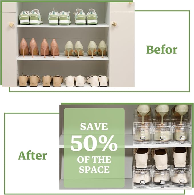 Shoe Slots Organizer, Clear Shoe Stacker for Closet Adjustable Shoe Rack Storage Space Saver,Shoes Display Shelf Shoes Holder for Organization,20 Pack