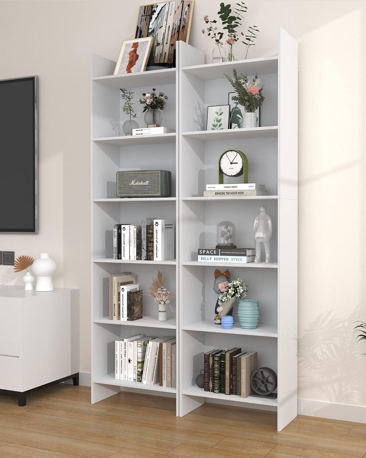 6-Tier Bookshelf, 66.9 Inches Floor Standing Bookcase, Display Storage Shelf, Corner Shelf, Home Decor Furniture for Home Office, Living Room, Bedroom, White 01103XBC