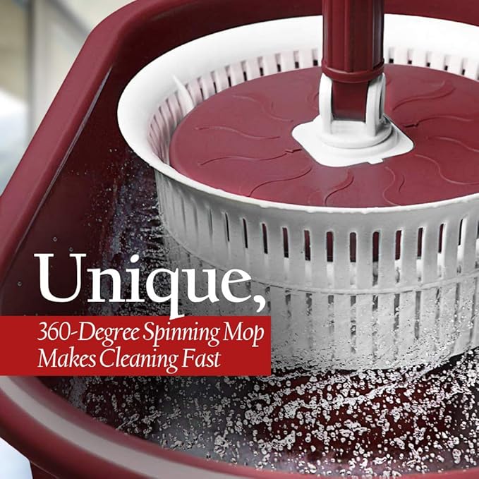 Ruby Red Spin Mop with 1 Extra Mop Head