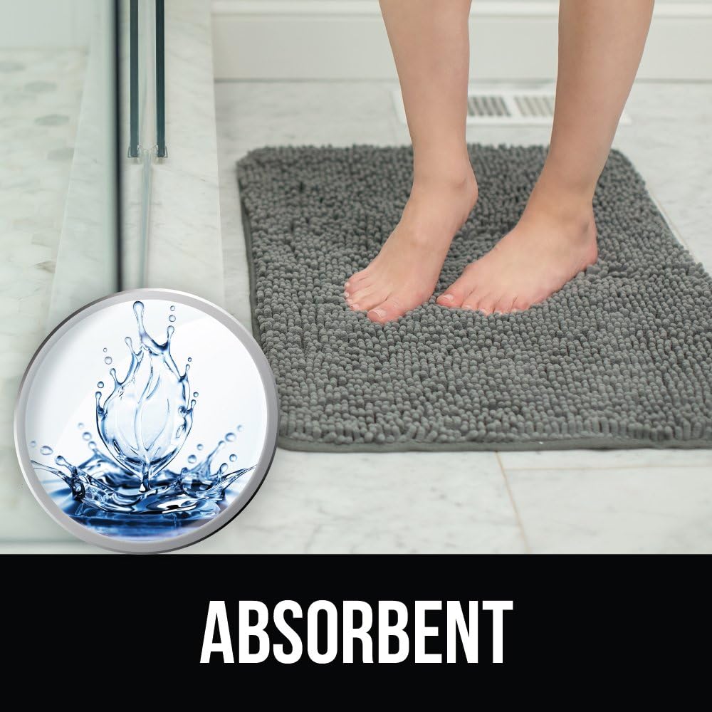 KANGAROO Bathroom Rugs, Chenille Soft Absorbent Bath Rug, Shaggy Shower Mat, Quick Dry Machine Wash Bathmat, Plush Carpet Mats for Tub, Bathtub and Room Home Decor Accessories, 30x20, Gray