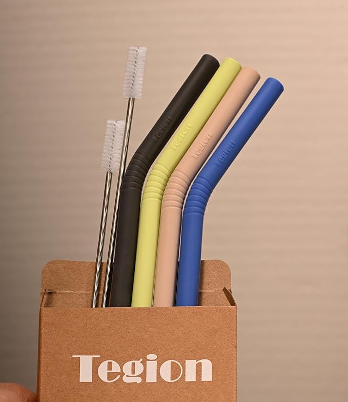 Stanley Cup Accessories 14” Extra Long Silicone Reusable Replacement Drinking Straws for 40 oz Quencher Tumbler,Wine Bottle-Blue Iris,Green Citron,Charcoal,Light Brown With Bendable Brush