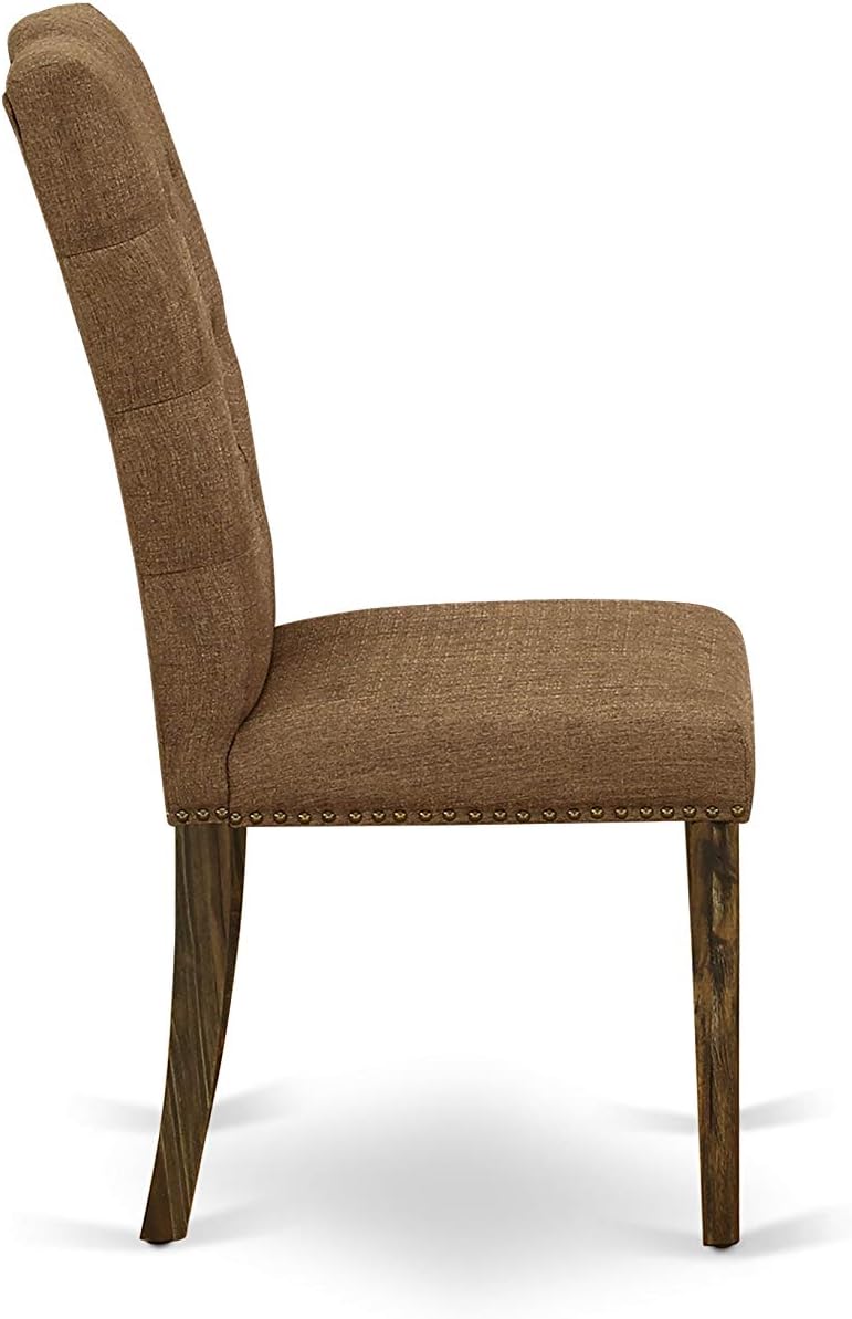 East West Furniture ELP7T18 Elsa Parson Chairs - Button Tufted Nailhead Trim Brown Linen Linen Fabric Padded Dining Chairs, Set of 2, Jacobean