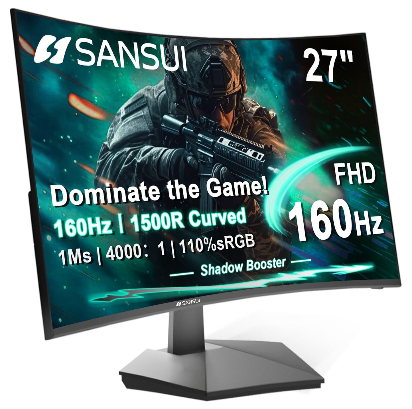 SANSUI 27 Inch Curved 160Hz Gaming Monitor, 1500R Curved Computer Gaming Monitor FHD 1080P, 4000:1, 110% sRGB, FPS/RTS, 1Ms MPRT