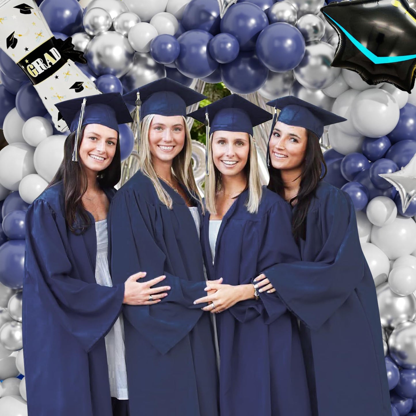 Graduation Balloon Arch Kit 2026, 194pcs Class of 2026 Graduation Decorations, All-in-One Balloon Garland Kit for Graduation Party Backdrop & Photo Booth,Navy Blue Silver Balloons with GRAD Letters