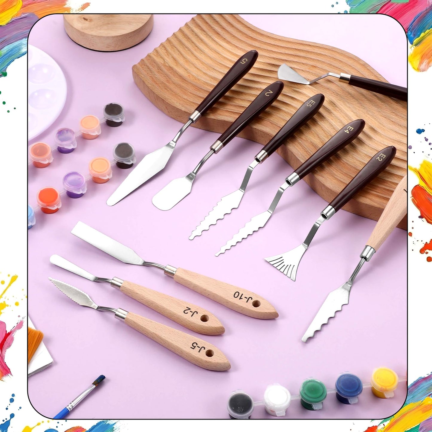 HANLANXUE 29 Piece Palette Knife Set, Numbered Paint Spatula Stainless Steel with Wooden Handle for Acrylic and Oil Painting Textured Art Supplies Canvas