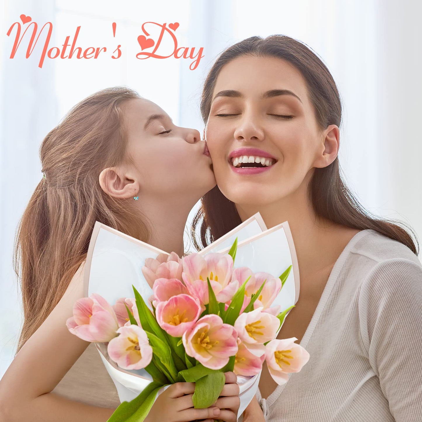 Fainne 40 Pcs Mothers Day Flower Bouquet Wrapping Papers Waterproof Floral Wrapping Paper with Gold Edge Florist Floral Bouquet for DIY Florist Supplies, 22.8 x 22.8 in(White)