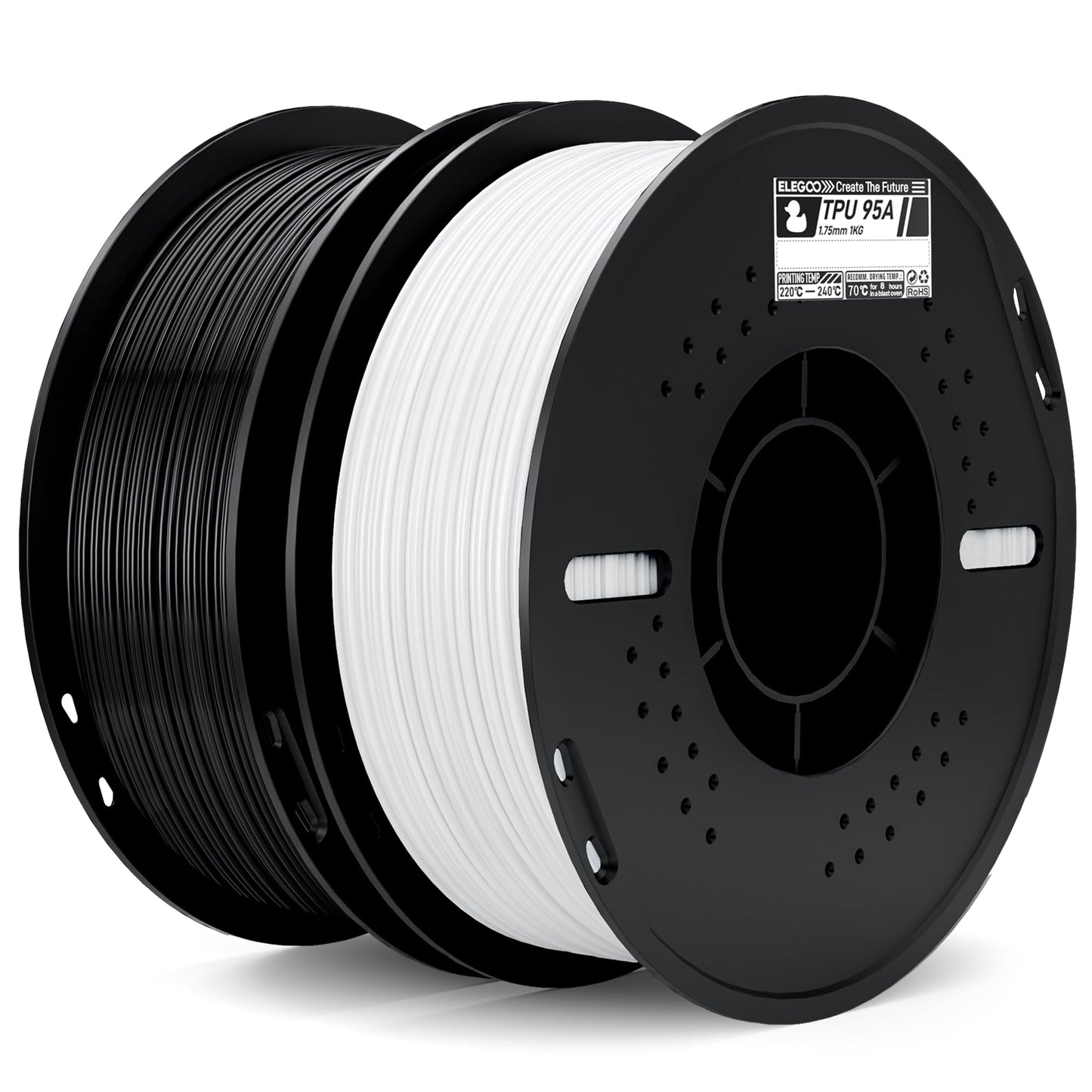 ELEGOO TPU Filament 1.75mm Black & White 2KG, 95A Flexible Soft 3D Printing Filament, 2pcs 1KG Spool(2.2lbs) Fits for Most FDM 3