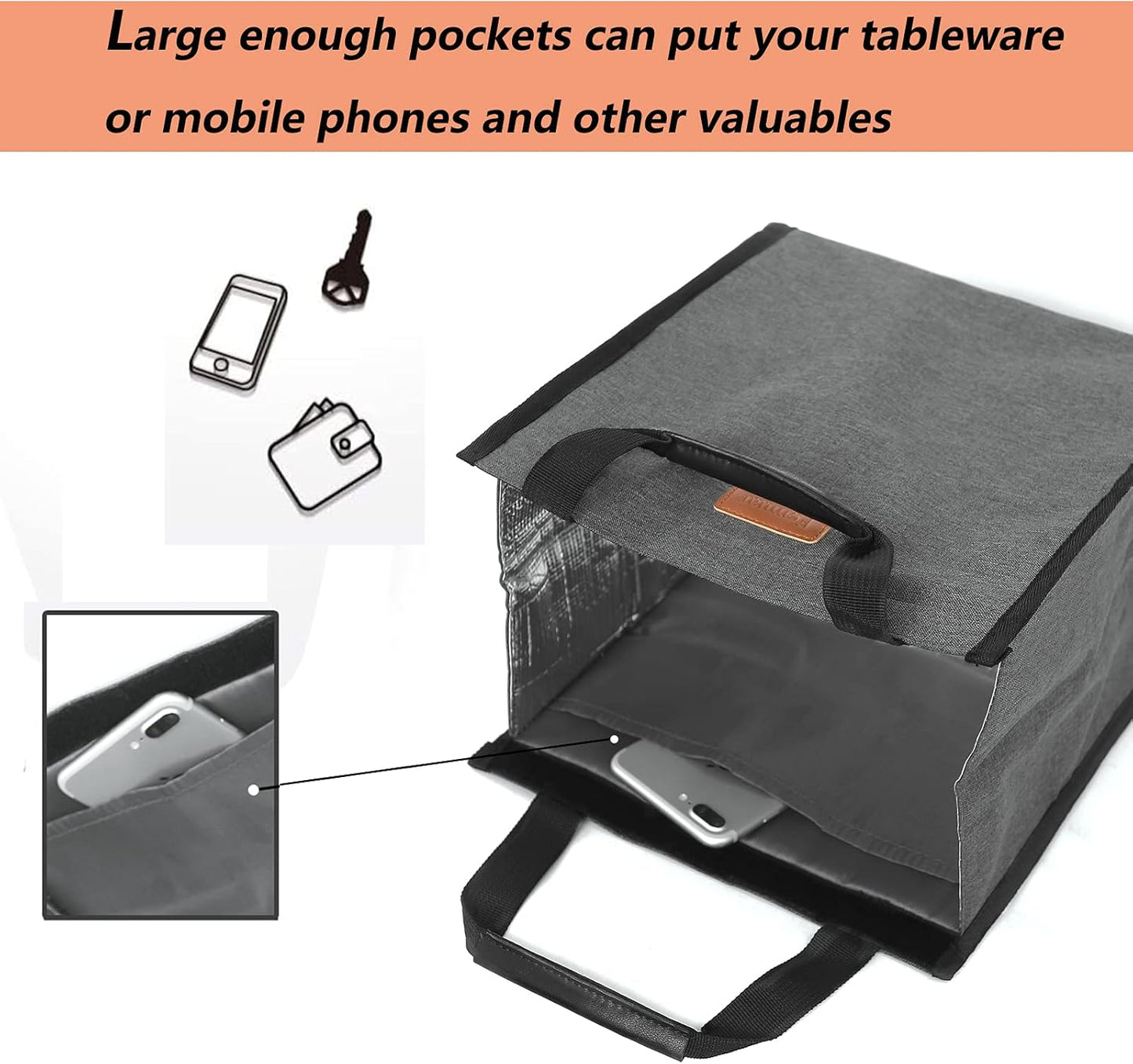Lunch Bags for Women Insulated Reusable Lunch Tote with Internal Pocket, Lunch Tote bag for Work (Charcoal Grey