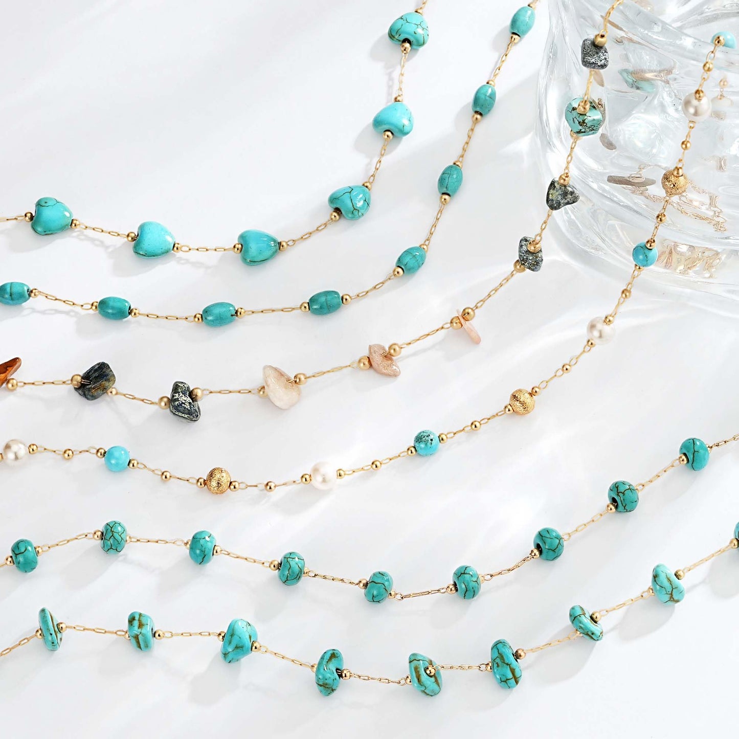 LOLAR RAY Turquoise Jewelry for Women - 14K Gold Plated Irregular Boho Necklaces for Women Summer Beach Boho Choker Bead Gift