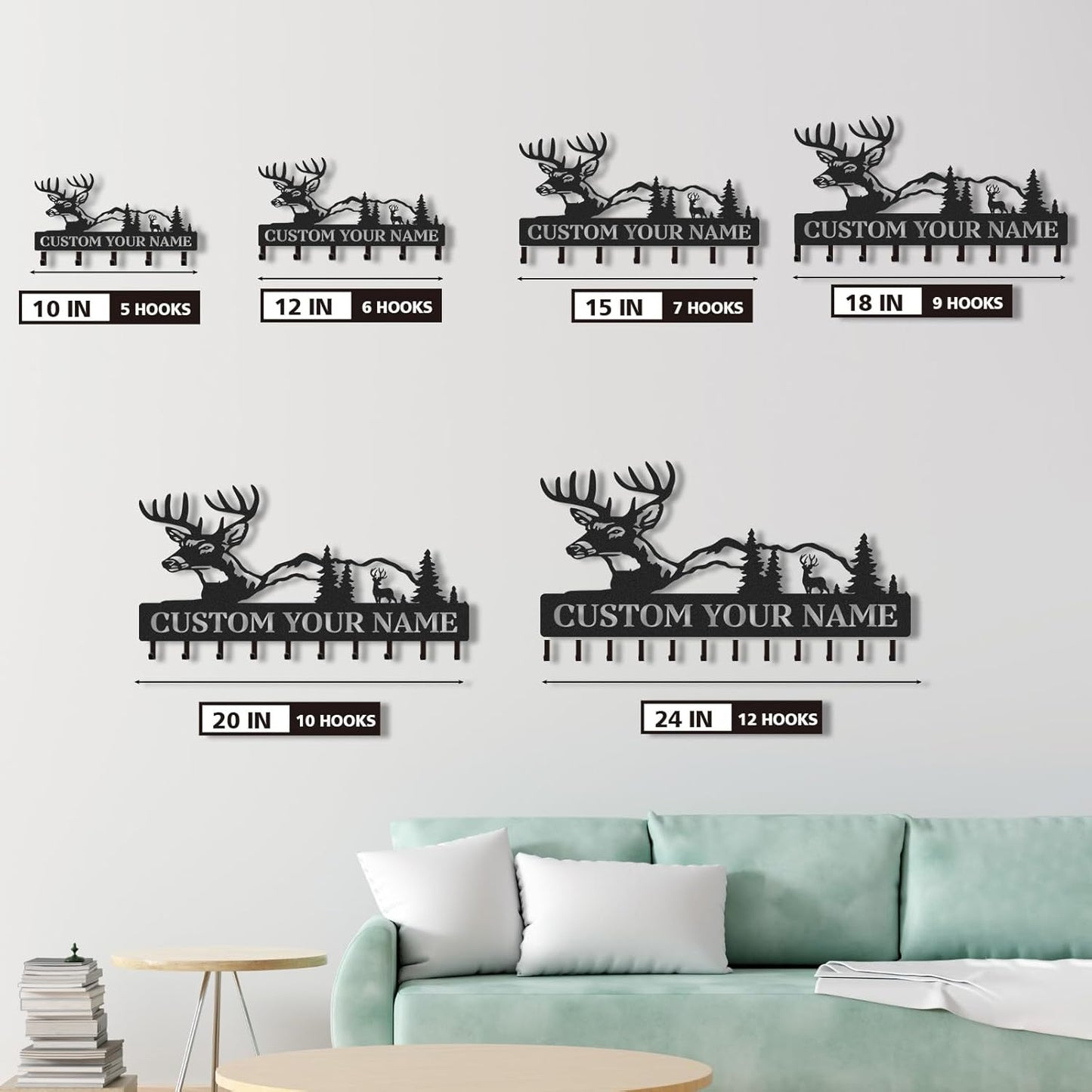Personalized Key Holder for Wall, Custom Metal Deer Key Hooks with Name, Hunting Cabin Decor, Metal Key Organizer Wall Decoration for Hallway Entryway Kitchen Office Farmhouse, Deer Hunter Gift