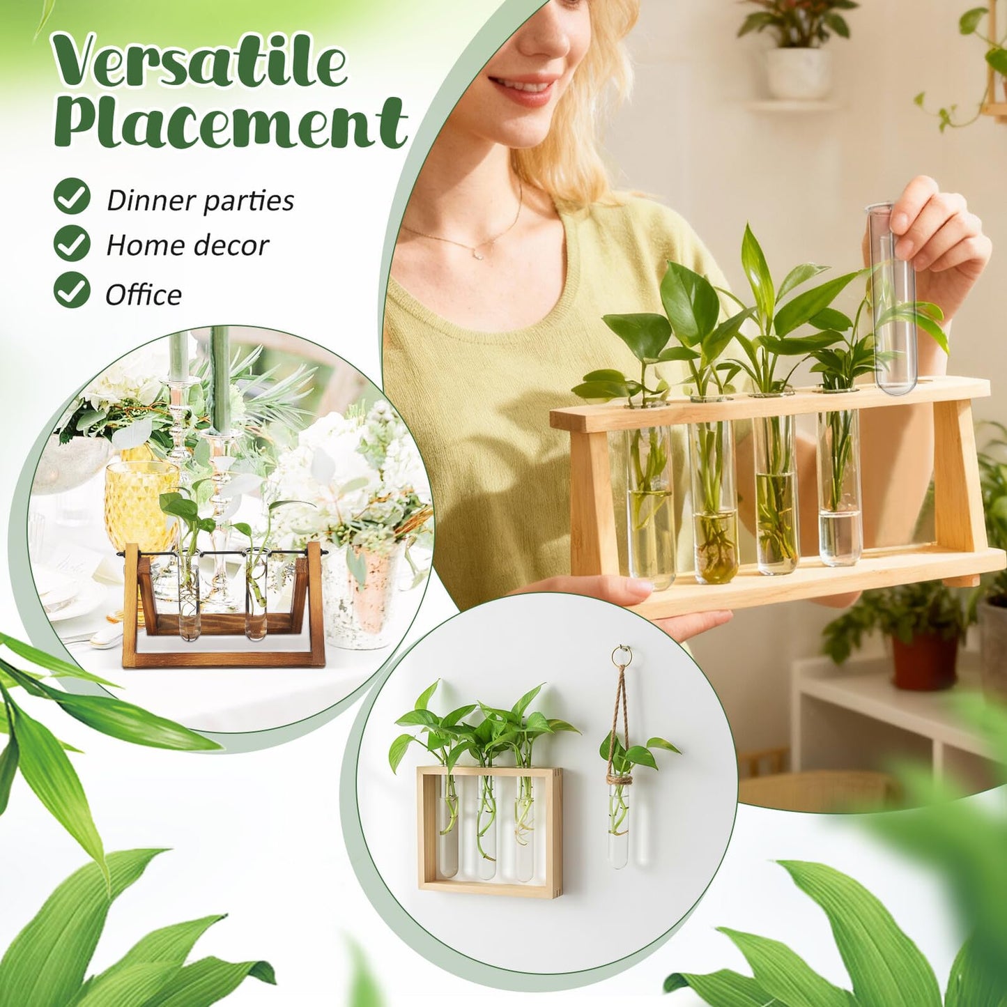 LIFKOME 5pcs Glass Test Tube Plant Vases 2.5x3x11cm Hydroponic Flower Tubes Propagation Station for Indoor Terrarium Gardening