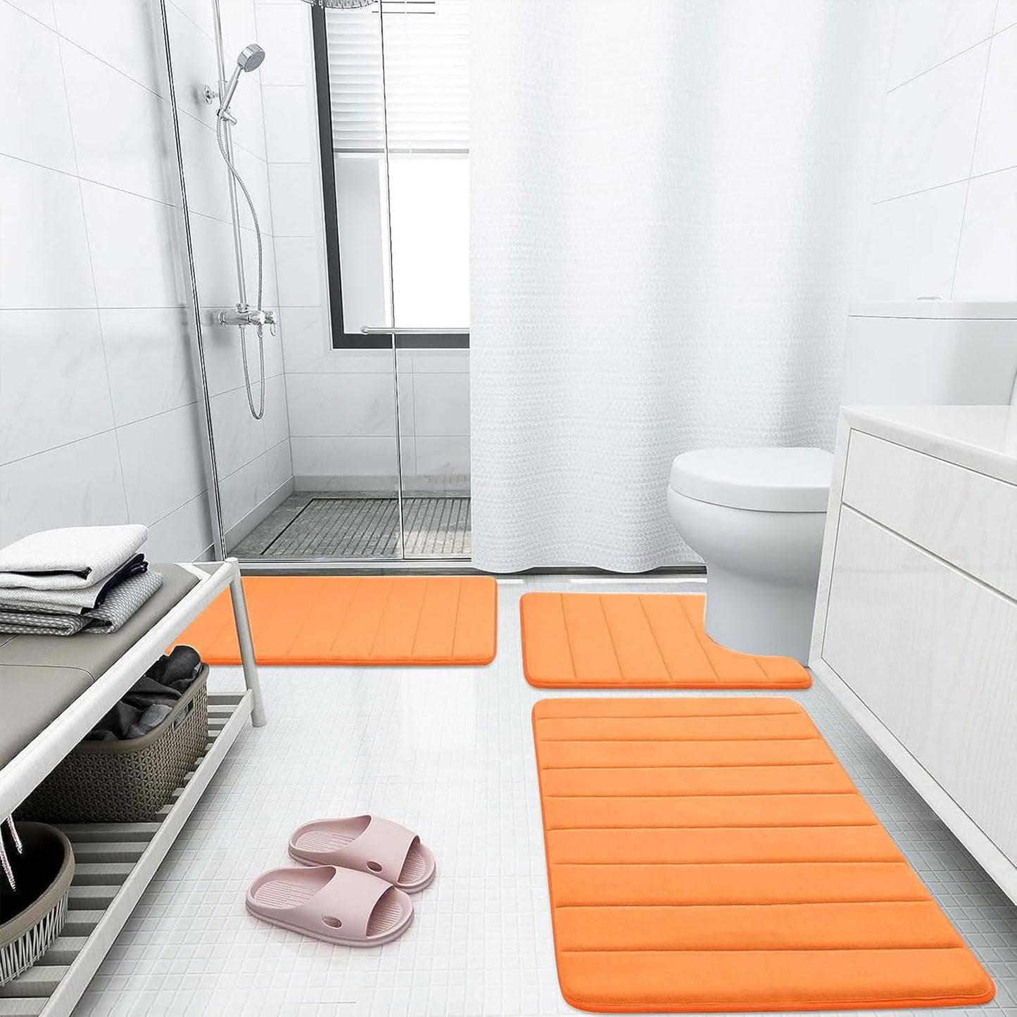 Buganda Memory Foam Bath Mat, 44" x 24", Ultra Soft and Non-Slip Bathroom Rugs, Water Absorbent and Machine Washable Bath Rug Runner for Bathroom, Shower, and Tub, Orange
