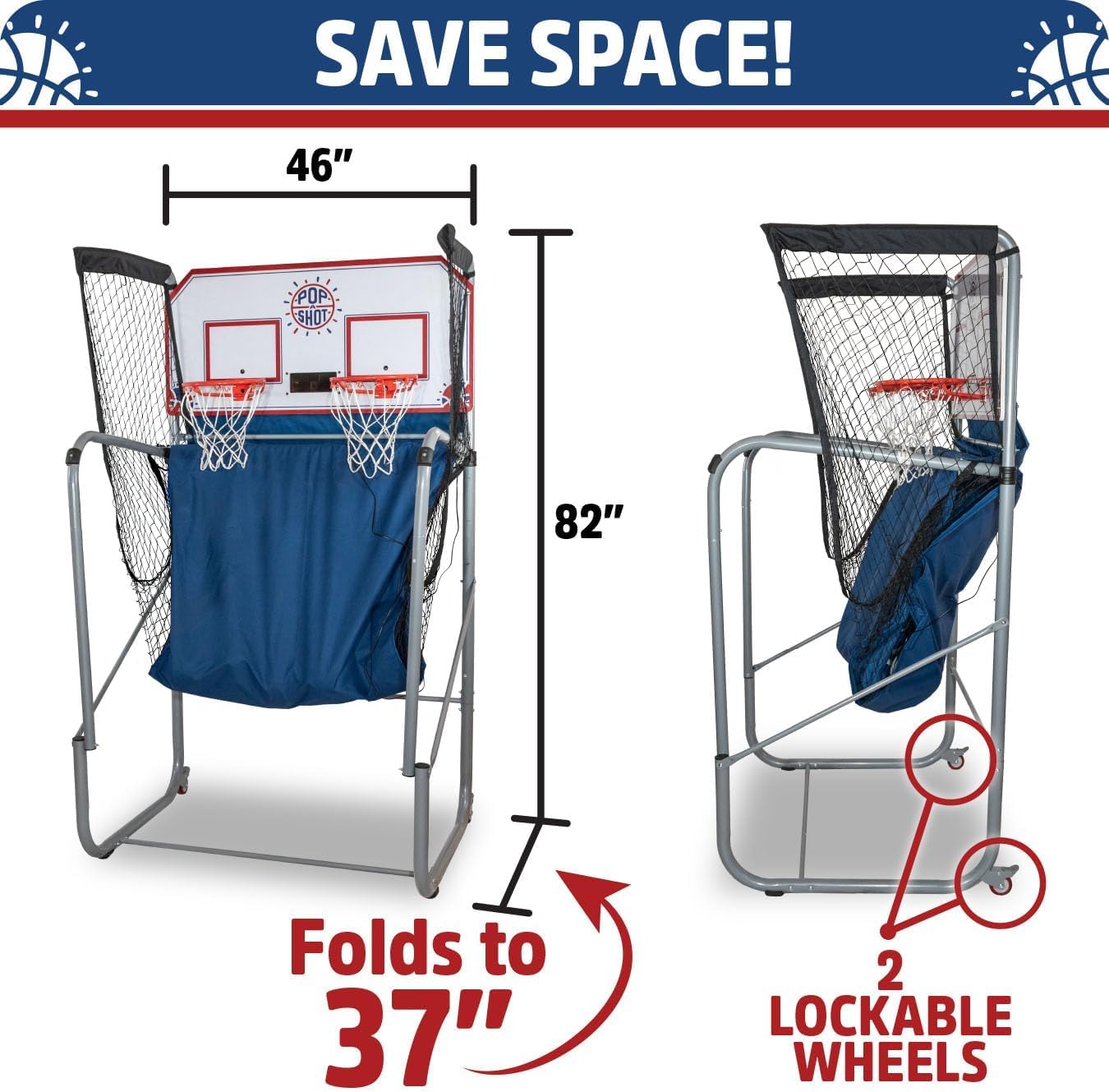 Pop-A-Shot - Home Dual Shot with Utah Jazz NBA Graphics l Sensor Scoring l 16 Game Modes l 7 Balls l Foldable Storage l for All NBA Fans