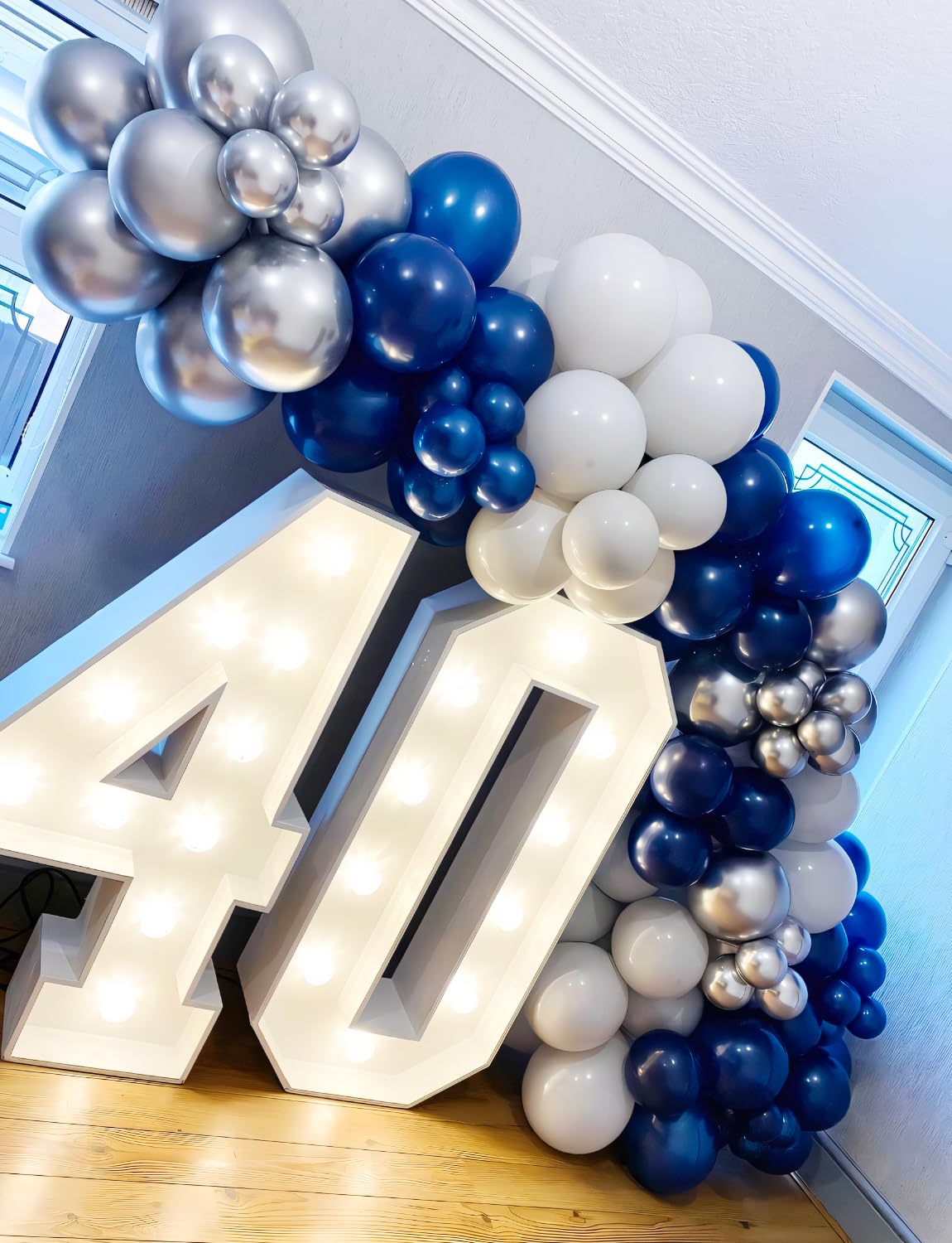 Navy Blue and Silver Balloons Garland Arch Kit,134 Pcs Graduation Balloons, White Navy Blue and Silver Balloons with Confetti Latex Balloons for Graduation, Birthday Baby Shower Wedding Decorations