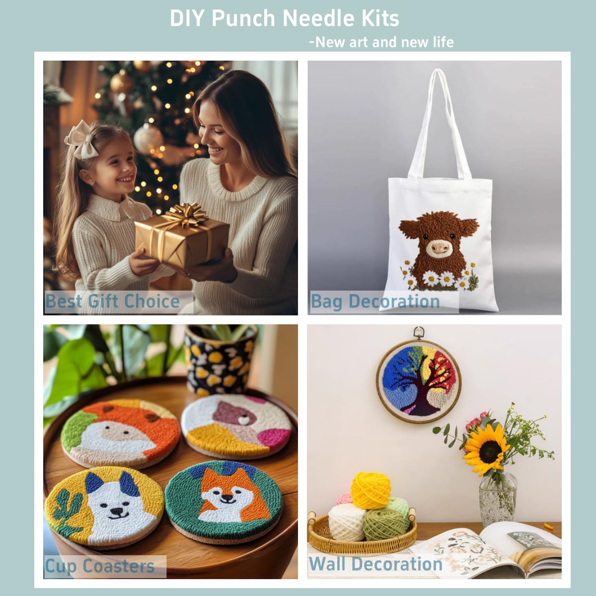 DIY Punch Needle Kits Pair of Red Cardinal Easy for Beginners Starter Set with Hoop Needlepoint Embroidery Craft Hobby and Home Decor 20x20cm
