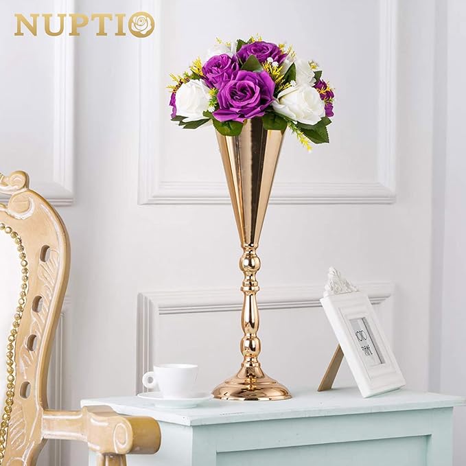 NUPTIO Flower Centerpieces for Wedding Tables: 10 Pcs Purple & White Artificial Flower Ball Arrangement for Christmas Thanksgiving Party - Fake Floral Rose for Bridal Shower Decor