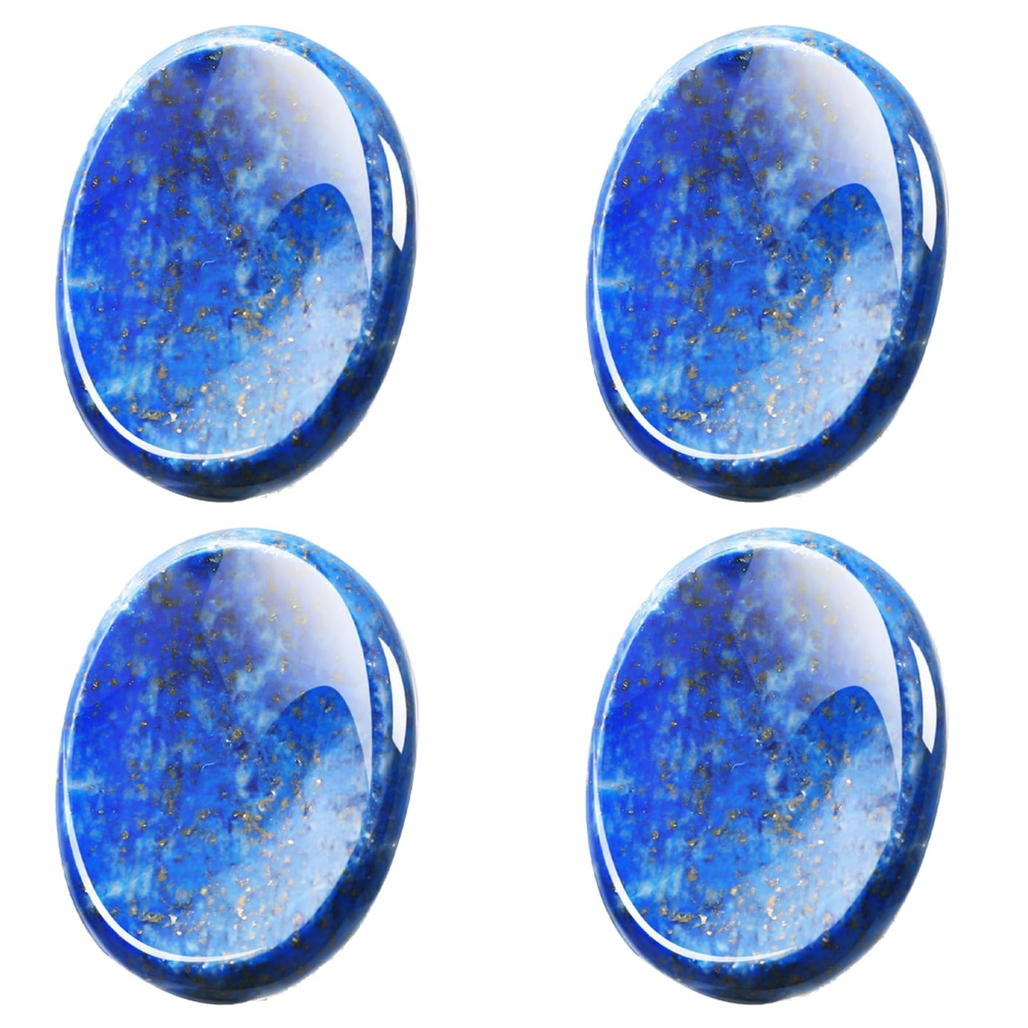 Roowest 4 Pcs Thumb Worry Stone for Anxiety Natural Crystal Healing Stone Chakras Amethyst Tiger Eye Quartz Pocket Hug Gift for Office Stress Meditation(Lapis Lazuli,Oval)