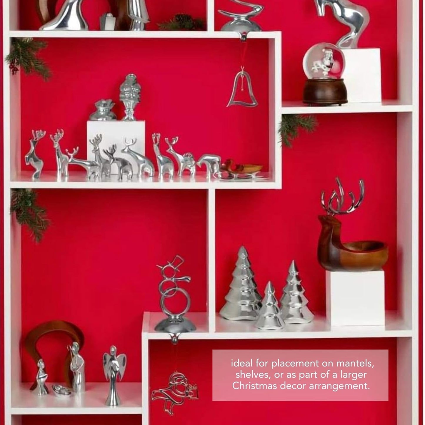 Nambé Holiday Mini Christmas Tree Set – Sculpted Alloy Design with Snowy Accents, Festive Seasonal Decoration for Mantel, Tabletop, or Shelf Display – Three Sizes, Elegant Holiday Collectibles