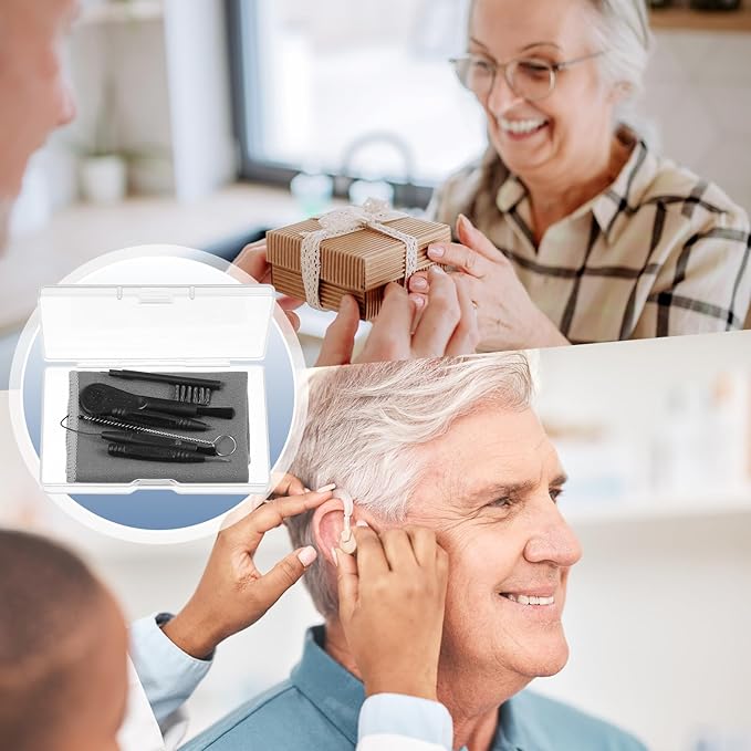 Patelai 8 Pieces Hearing Aid Cleaning Kit Multi Functional Hearing Aid Brush Cleaning Tools for Earbuds, Headphones, Amplifiers with Wax Loop and Magnet Set with Case, Gifts for Relatives