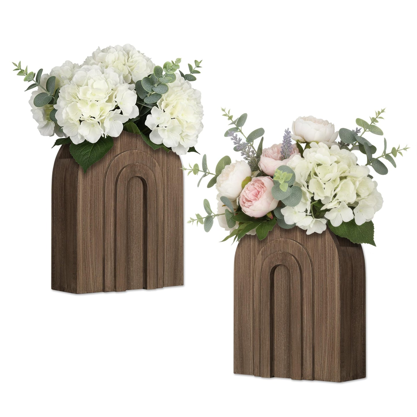 2 Pack Wood Wall Vase Natural for Pampas Grass & Dried Flowers, Rustic Farmhouse Decor for Bathroom Living Room Bedroom, Wooden Wall Planter