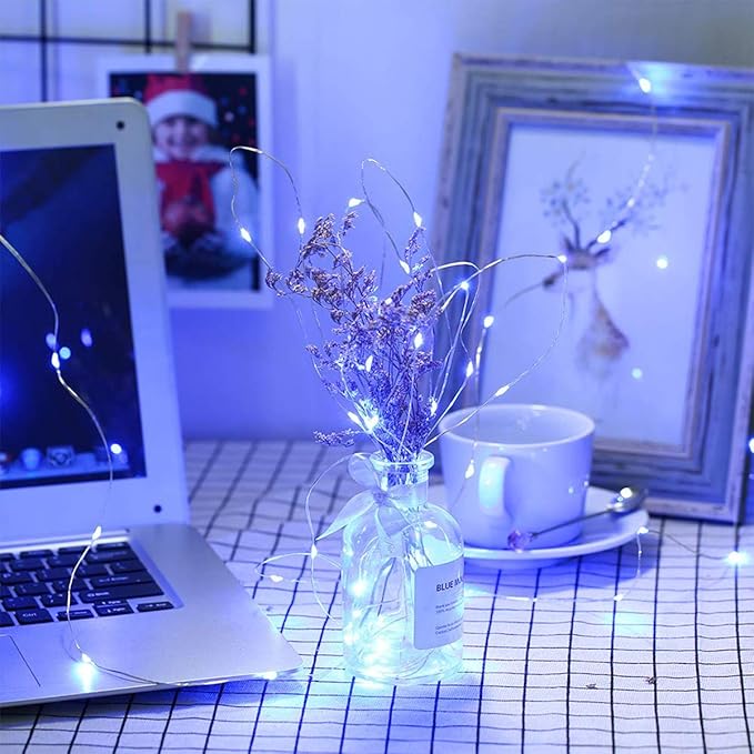 Led Fairy Lights Battery Operated, 4 Packs Mini Battery Powered Copper Wire Starry Fairy Lights for Bedroom, Christmas, Parties, Wedding, Centerpiece, Decoration (5m/16ft Blue)