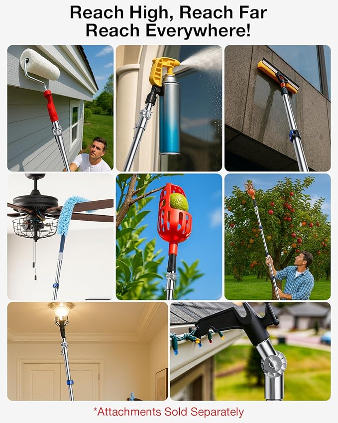 Telescoping Pole, 1.4-3 Ft with Joint Angle & Squeegee Adaptor, Aluminum Telescopic Paint Roller Extension Pole & Extendable Pole, Anti-Slip Foam Grip, Multi-Purpose Gutter Window Dust Cleaning Pole
