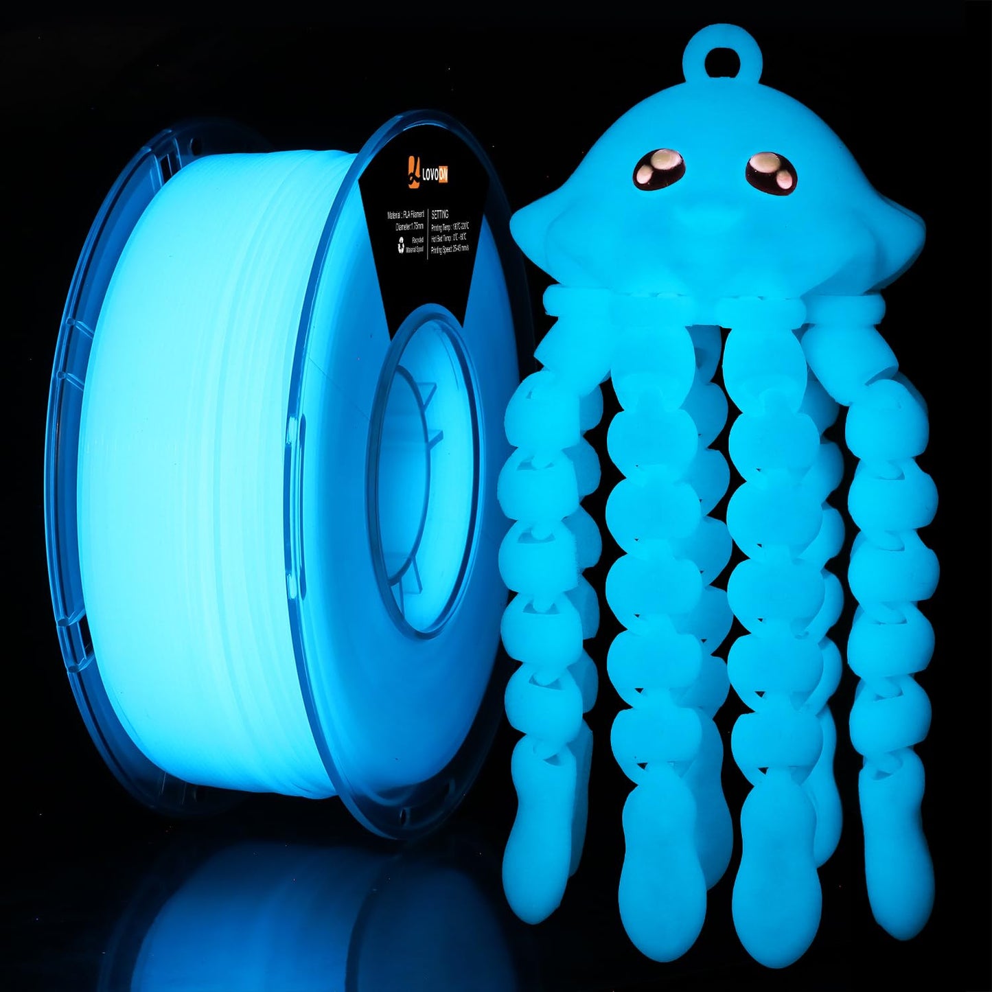 LOVOON 3D Printer Filament Glow in Dark, Luminous Glow Blue PLA,Magic irradiative 3D PLA Filament 1.75mm, for Halloween and Chri