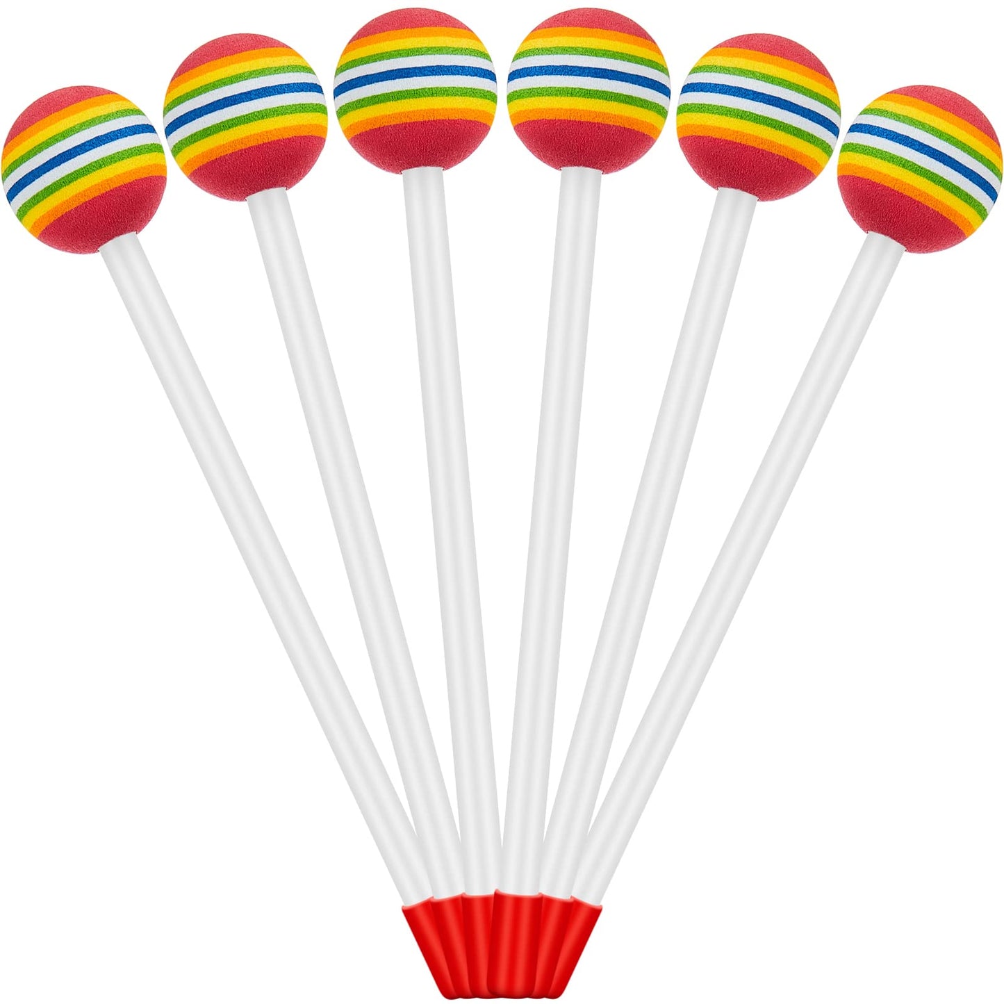 Chalyna 6 Pieces Lollipop Felt Drum Stick Soft Lollipop Timpani Mallets Foam Head Percussion Sticks Rainbow Plastic Drumsticks f