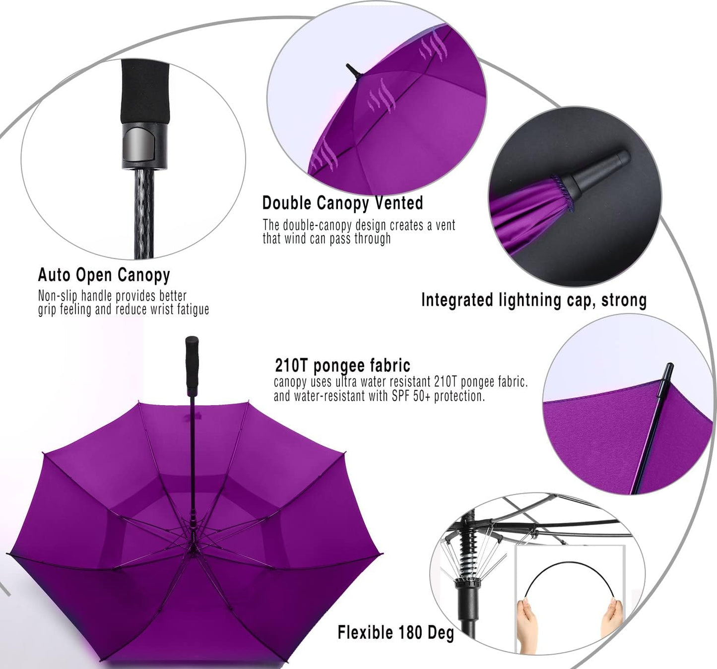 MRTLLOA Extra Large Golf Umbrella, 54/62/68/72 Inch Automatic Open, Oversize Double Canopy Vented Windproof Waterproof Sports Umbrellas for Rain