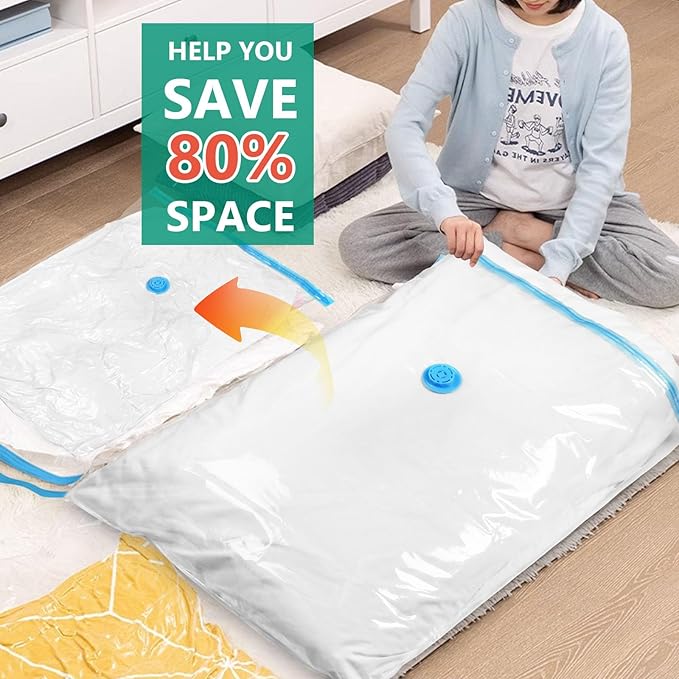 Morecoo Vacuum Seal Bags for Clothing, 8 Pack Vacuum Storage Bags (4 Jumbo/4 Large) with Electric Pump, Packing Cubes Compression Space Saver for Comforters, Blankets - Travel Essentials