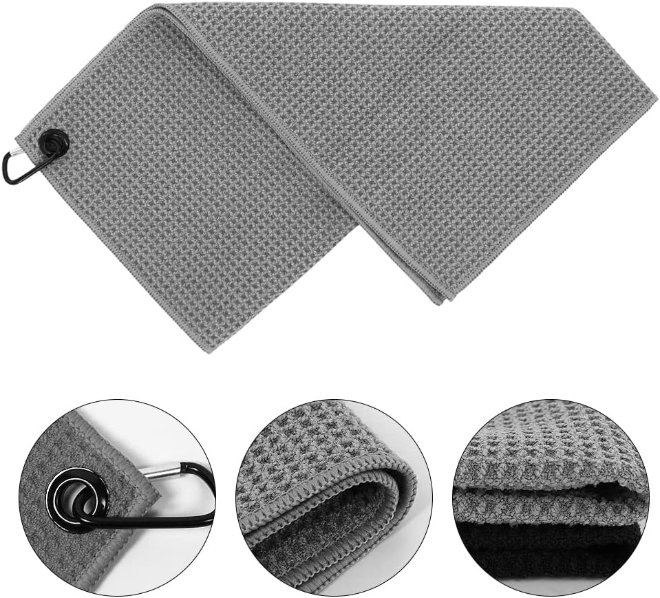 Myartte 2pcs Golf Towels for Golf Bag for Men Women Golfer Microfiber Fabric Waffle Pattern 16’’×16’’(Gray)