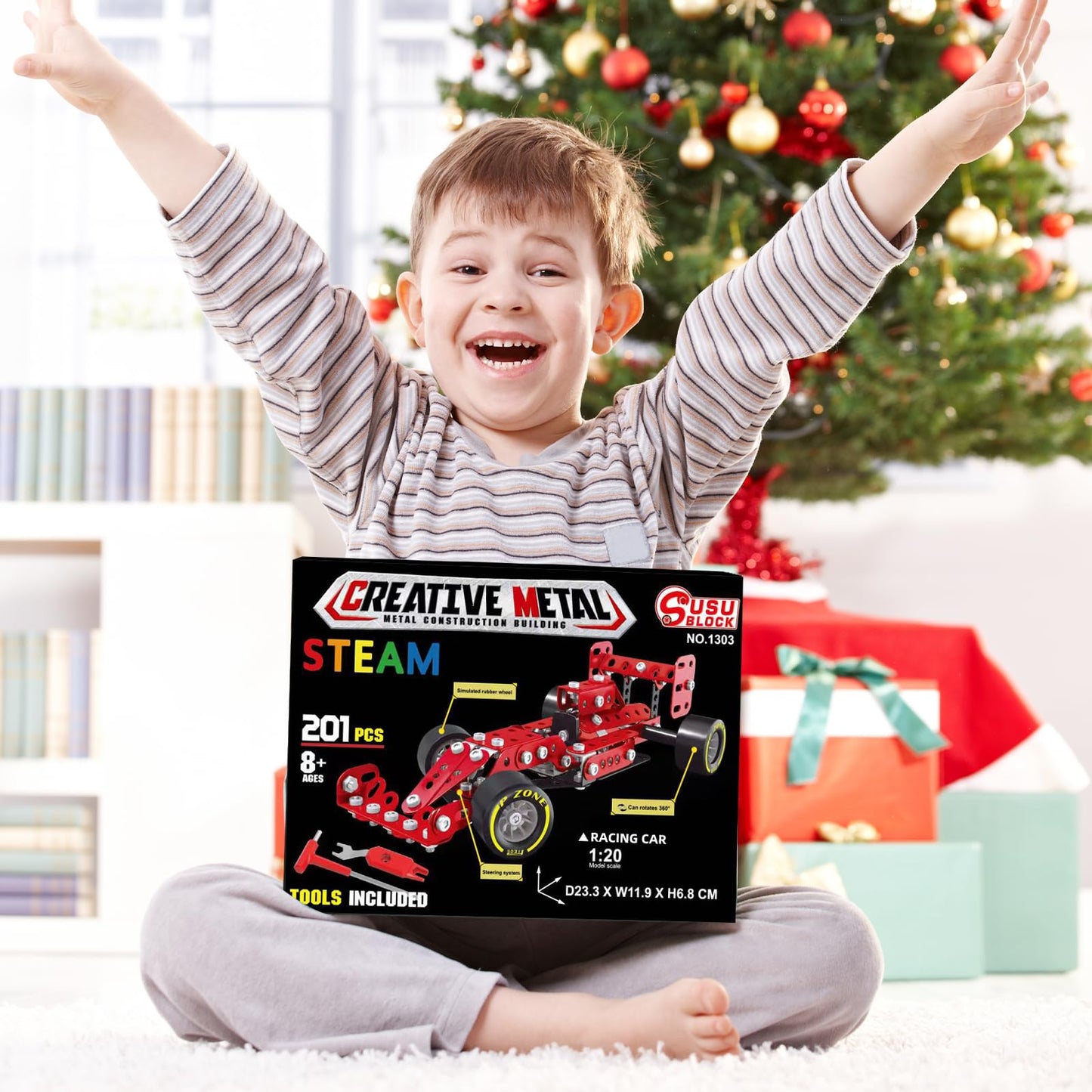 Building Car Metal Model Kits,STEM Building Toys Model Car Kits for Boys 8-12,Erector Sets 1:20 Scale Red Racing Car Metal Building Blocks for Kids Boys 8 9 10 11 12-16 Years Old