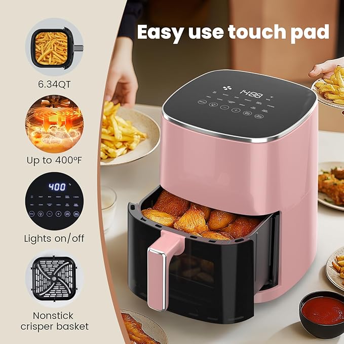Sweetcrispy 6QT Air Fryer with Window, Square Airfryer Oven 12-in-1 for Family, 400°F Rapid Air Crispy Technology, Roast Bake Dehydrate, Nonstick & Easy-Clean Basket