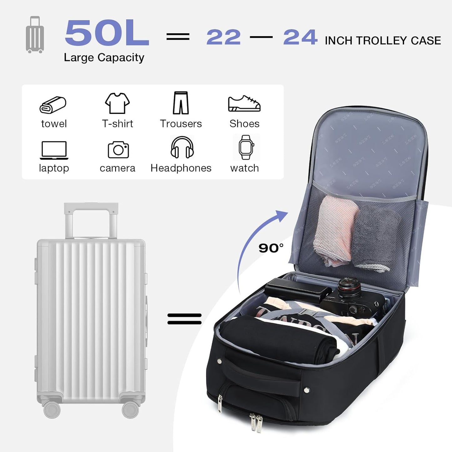 Rolling Backpack for Adults,18 Inch Waterproof Carry-on Back pack with Wheels, Wheeled Carry-on Luggage, Travel Bag for Men Women, Trolley Laptop Backpacks, Black Large