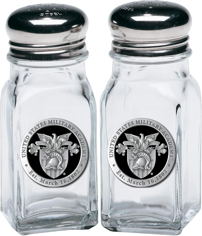 Heritage Pewter US Military Academy West Point Crest Salt and Pepper Shaker Set of 2 Bottles | Expertly Crafted Pewter Glass