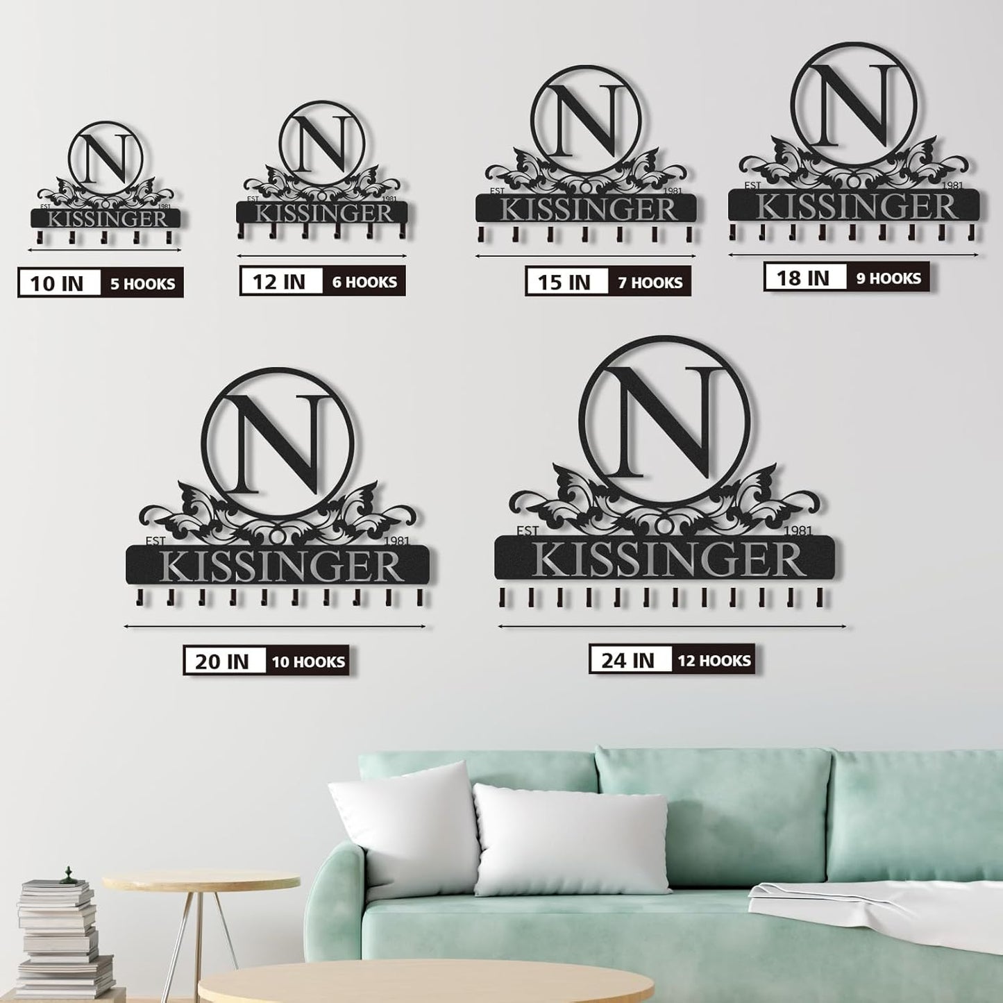Personalized Key Holder for Wall, Key Holder Wall Mount, Custom Name Coat Rack, Background Letter Theme Wall Decoration for Bedroom Kitchen Entryway Hallway Front Door, Housewarming Gifts